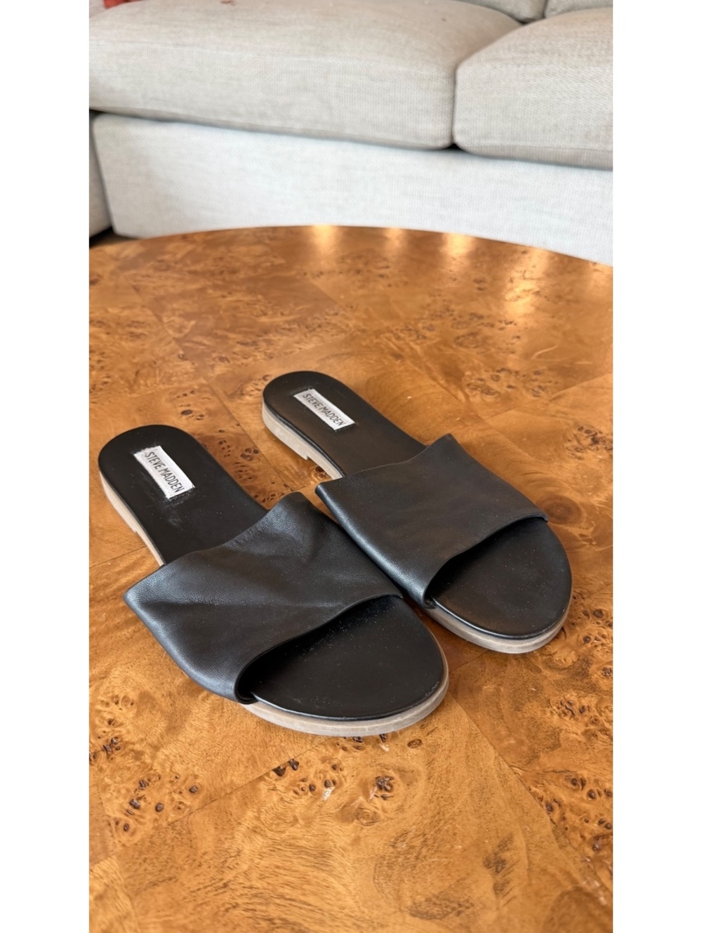 Steve Madden Karolyn Black Leather Slide Sandals